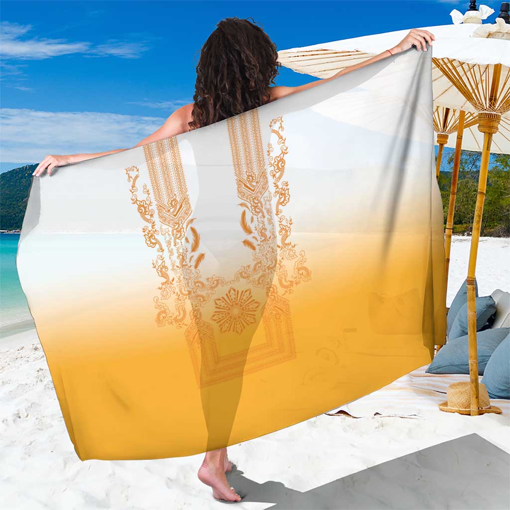 Philippines Barong Style Sarong with Polynesian Art and Leaf Motif Yellow Color