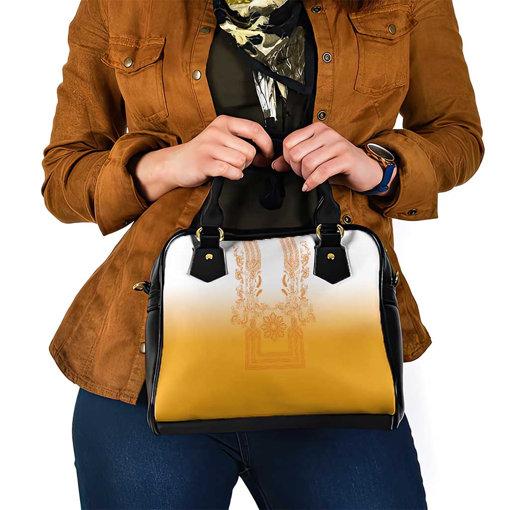 Philippines Barong Style Shoulder Handbag with Polynesian Art and Leaf Motif Yellow Color