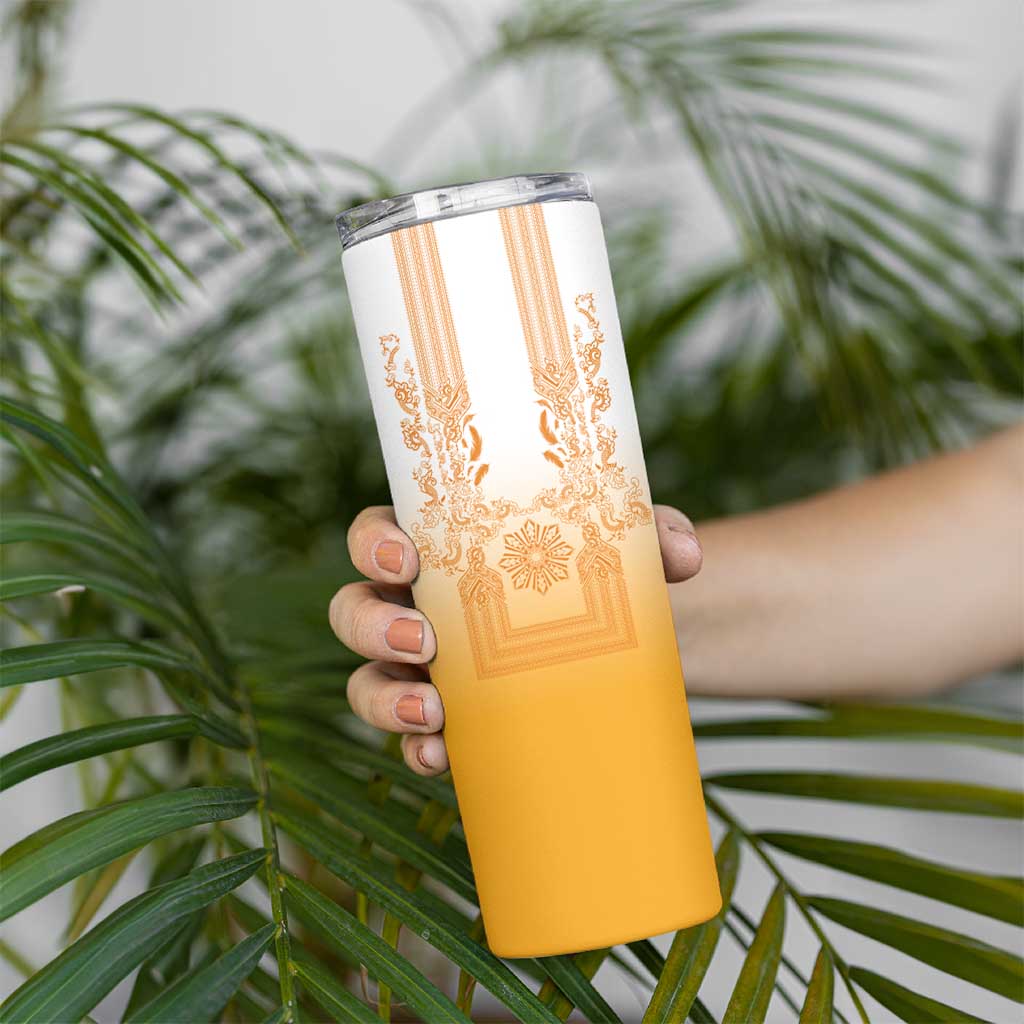 Philippines Barong Style Skinny Tumbler with Polynesian Art and Leaf Motif Yellow Color