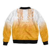 Philippines Barong Style Sleeve Zip Bomber Jacket with Polynesian Art and Leaf Motif Yellow Color
