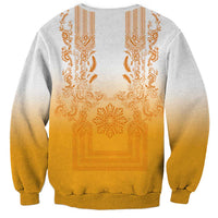 Philippines Barong Style Sweatshirt with Polynesian Art and Leaf Motif Yellow Color