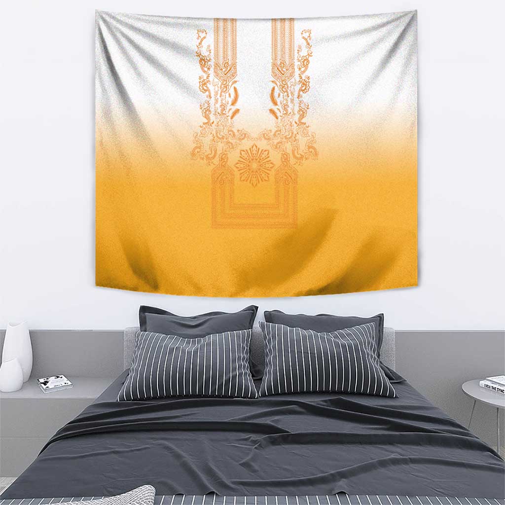 Philippines Barong Style Tapestry with Polynesian Art and Leaf Motif Yellow Color