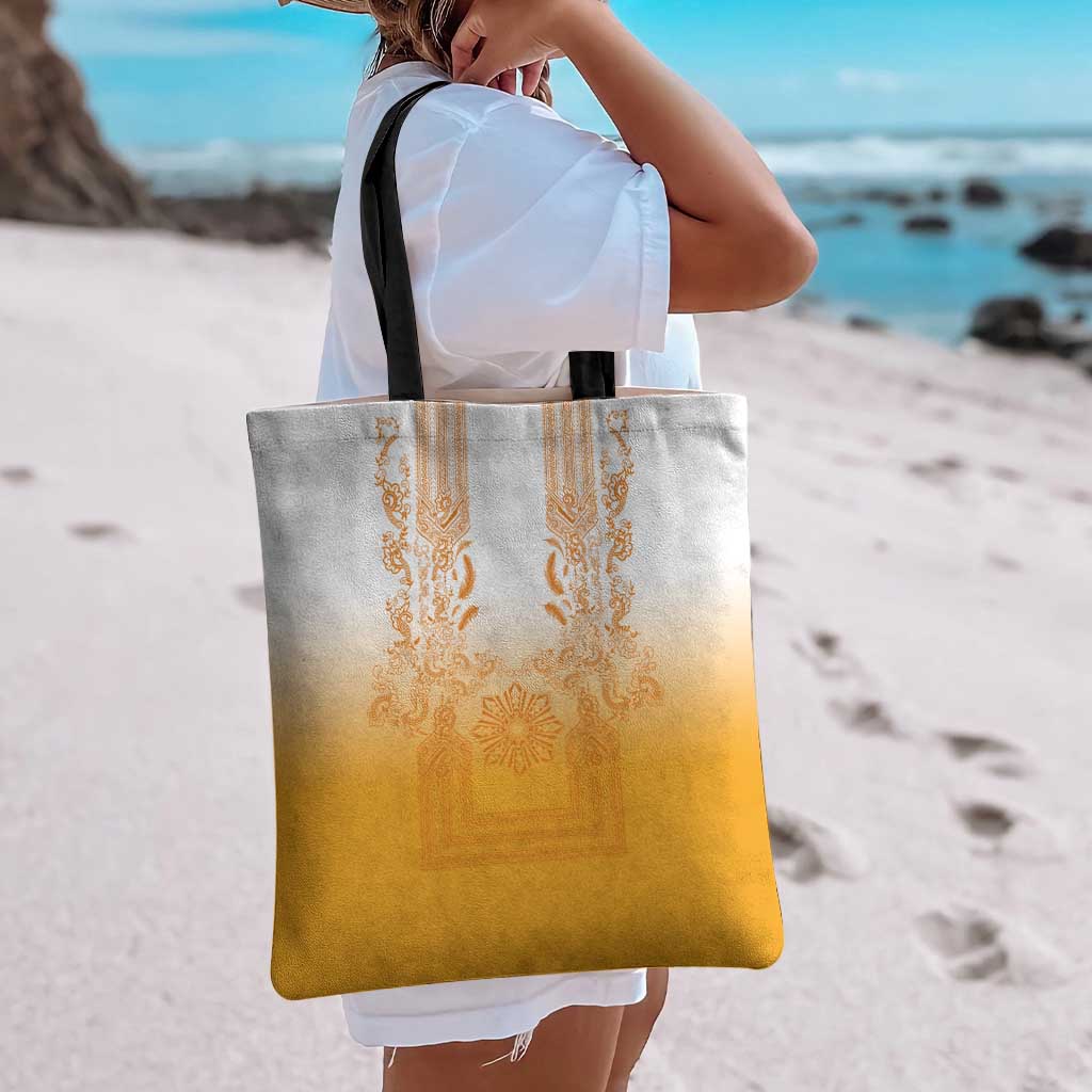 Philippines Barong Style Tote Bag with Polynesian Art and Leaf Motif Yellow Color