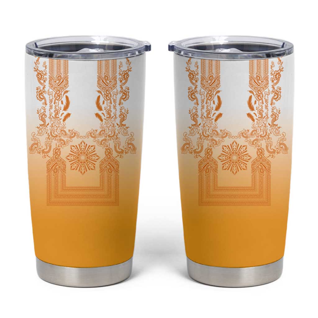 Philippines Barong Style Tumbler Cup with Polynesian Art and Leaf Motif Yellow Color