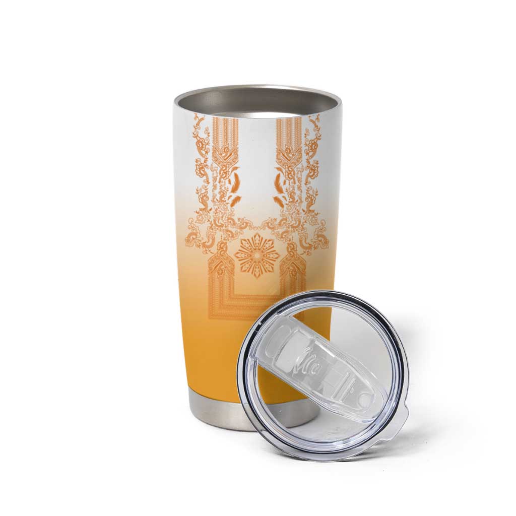 Philippines Barong Style Tumbler Cup with Polynesian Art and Leaf Motif Yellow Color