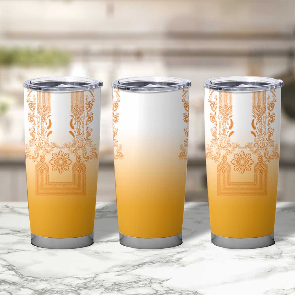 Philippines Barong Style Tumbler Cup with Polynesian Art and Leaf Motif Yellow Color