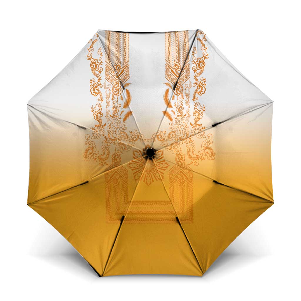 Philippines Barong Style Umbrella with Polynesian Art and Leaf Motif Yellow Color