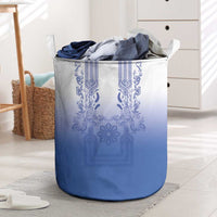 Philippines Barong Style Laundry Basket with Polynesian Art and Leaf Motif Blue Color