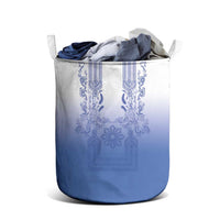 Philippines Barong Style Laundry Basket with Polynesian Art and Leaf Motif Blue Color