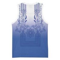 Philippines Barong Style Basketball Jersey with Polynesian Art and Leaf Motif Blue Color
