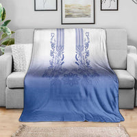 Philippines Barong Style Blanket with Polynesian Art and Leaf Motif Blue Color