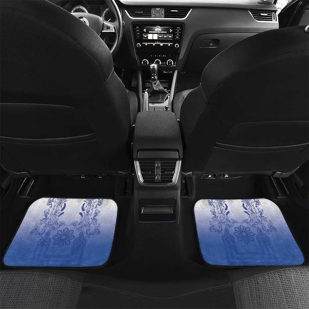 Philippines Barong Style Car Mats with Polynesian Art and Leaf Motif Blue Color