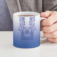 Philippines Barong Style Ceramic Mug with Polynesian Art and Leaf Motif Blue Color