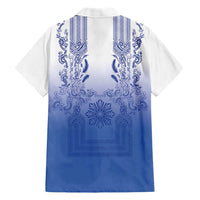 Philippines Barong Style Family Matching Long Sleeve Bodycon Dress and Hawaiian Shirt with Polynesian Art and Leaf Motif Blue Color LT03 - Polynesian Pride