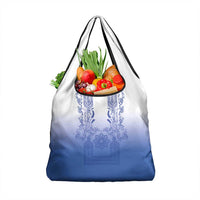 Philippines Barong Style Grocery Bag with Polynesian Art and Leaf Motif Blue Color