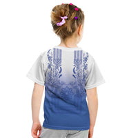 Philippines Barong Style Kid T Shirt with Polynesian Art and Leaf Motif Blue Color