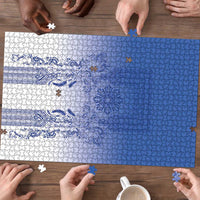 Philippines Barong Style Puzzle with Polynesian Art and Leaf Motif Blue Color