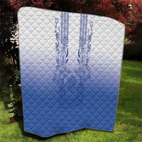 Philippines Barong Style Quilt with Polynesian Art and Leaf Motif Blue Color