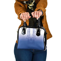 Philippines Barong Style Shoulder Handbag with Polynesian Art and Leaf Motif Blue Color