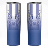 Philippines Barong Style Skinny Tumbler with Polynesian Art and Leaf Motif Blue Color