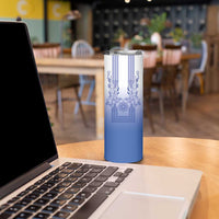 Philippines Barong Style Skinny Tumbler with Polynesian Art and Leaf Motif Blue Color