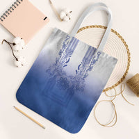 Philippines Barong Style Tote Bag with Polynesian Art and Leaf Motif Blue Color