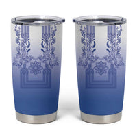 Philippines Barong Style Tumbler Cup with Polynesian Art and Leaf Motif Blue Color