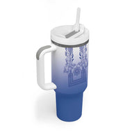 Philippines Barong Style Tumbler With Handle with Polynesian Art and Leaf Motif Blue Color