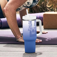 Philippines Barong Style Tumbler With Handle with Polynesian Art and Leaf Motif Blue Color