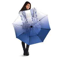 Philippines Barong Style Umbrella with Polynesian Art and Leaf Motif Blue Color