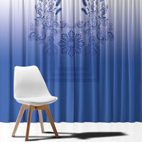 Philippines Barong Style Window Curtain with Polynesian Art and Leaf Motif Blue Color