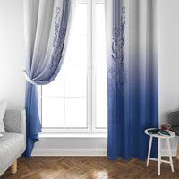 Philippines Barong Style Window Curtain with Polynesian Art and Leaf Motif Blue Color