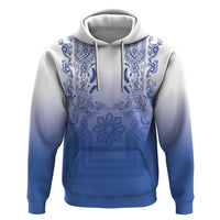 Philippines Barong Style Zip Hoodie with Polynesian Art and Leaf Motif Blue Color