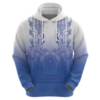 Philippines Barong Style Zip Hoodie with Polynesian Art and Leaf Motif Blue Color