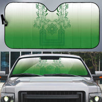 Philippines Barong Style Auto Sun Shade with Polynesian Art and Leaf Motif Green Color