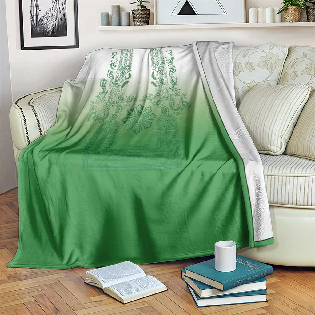 Philippines Barong Style Blanket with Polynesian Art and Leaf Motif Green Color