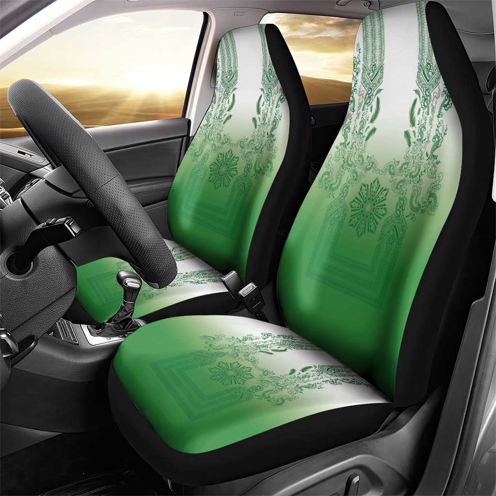 Philippines Barong Style Car Seat Cover with Polynesian Art and Leaf Motif Green Color