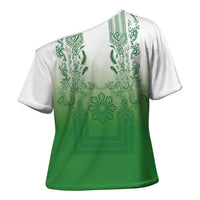 Philippines Barong Style Cross Shoulder Shirt with Polynesian Art and Leaf Motif Green Color LT03 - Polynesian Pride