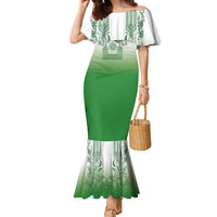 Philippines Barong Style Family Matching Mermaid Dress and Hawaiian Shirt with Polynesian Art and Leaf Motif Green Color LT03 Mom's Dress Green - Polynesian Pride