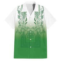 Philippines Barong Style Family Matching Off The Shoulder Long Sleeve Dress and Hawaiian Shirt with Polynesian Art and Leaf Motif Green Color LT03 Dad's Shirt - Short Sleeve Green - Polynesian Pride