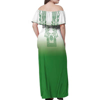 Philippines Barong Style Family Matching Off Shoulder Maxi Dress and Hawaiian Shirt with Polynesian Art and Leaf Motif Green Color LT03 - Polynesian Pride