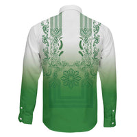 Philippines Barong Style Family Matching Off Shoulder Short Dress and Hawaiian Shirt with Polynesian Art and Leaf Motif Green Color LT03 - Polynesian Pride