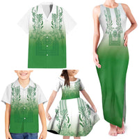 Philippines Barong Style Family Matching Tank Maxi Dress and Hawaiian Shirt with Polynesian Art and Leaf Motif Green Color LT03 - Polynesian Pride