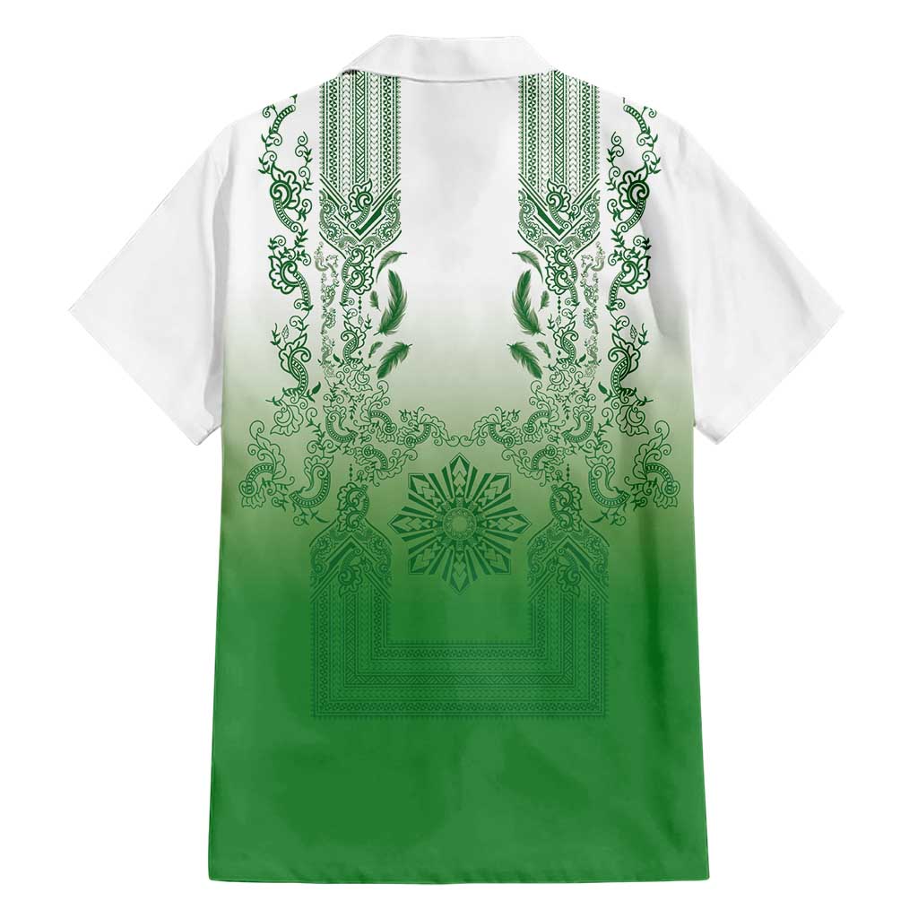 Philippines Barong Style Family Matching Tank Maxi Dress and Hawaiian Shirt with Polynesian Art and Leaf Motif Green Color LT03 - Polynesian Pride