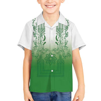 Philippines Barong Style Family Matching Tank Maxi Dress and Hawaiian Shirt with Polynesian Art and Leaf Motif Green Color LT03 Son's Shirt Green - Polynesian Pride