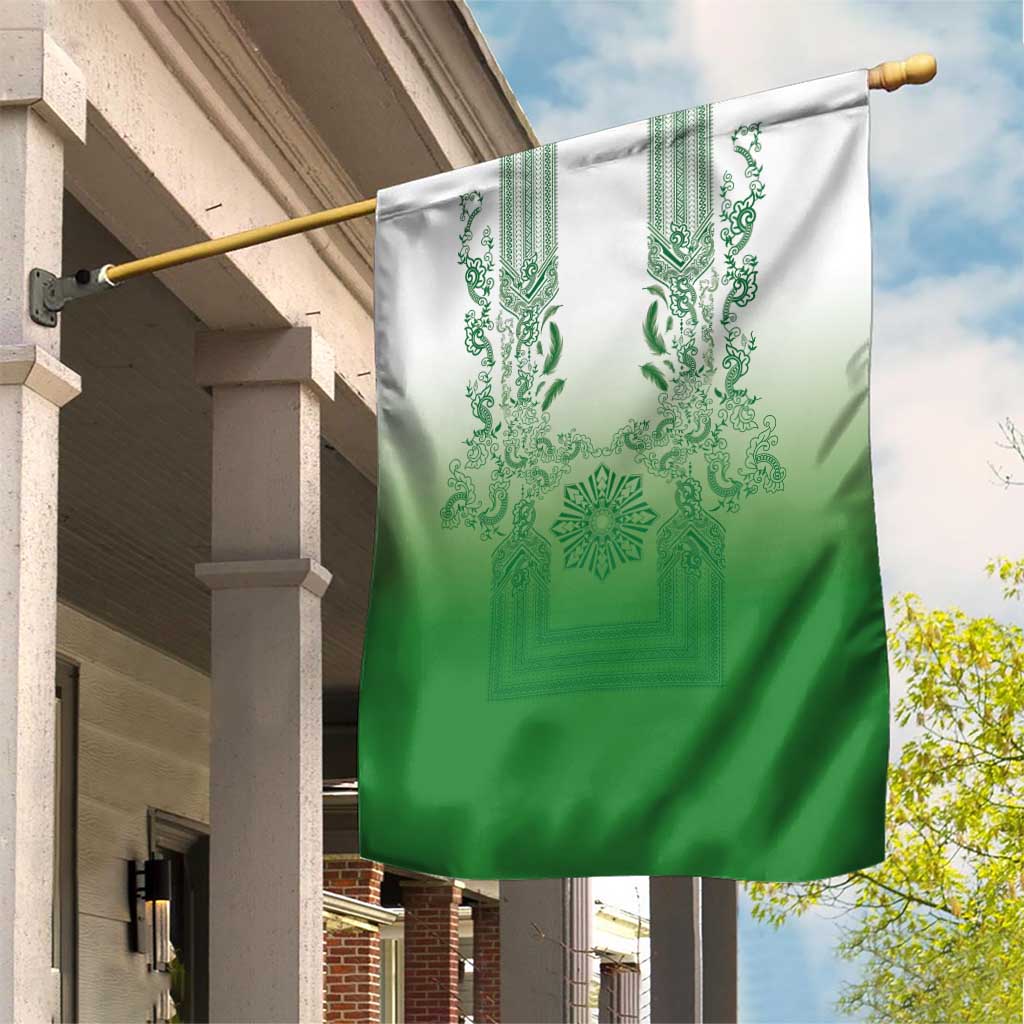 Philippines Barong Style Garden Flag with Polynesian Art and Leaf Motif Green Color