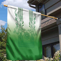 Philippines Barong Style Garden Flag with Polynesian Art and Leaf Motif Green Color