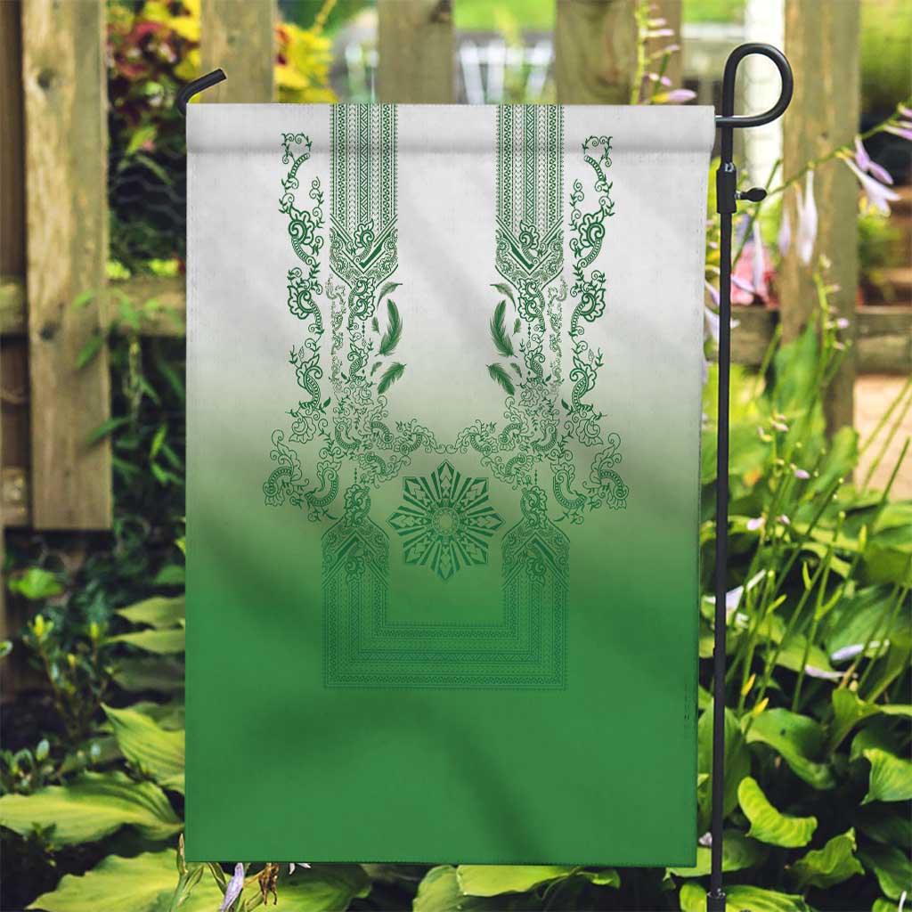 Philippines Barong Style Garden Flag with Polynesian Art and Leaf Motif Green Color