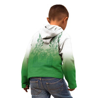 Philippines Barong Style Kid Hoodie with Polynesian Art and Leaf Motif Green Color