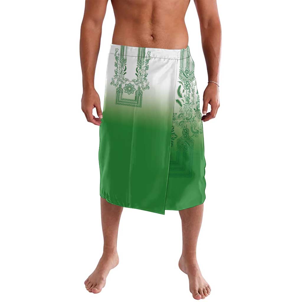 Philippines Barong Style Lavalava with Polynesian Art and Leaf Motif Green Color